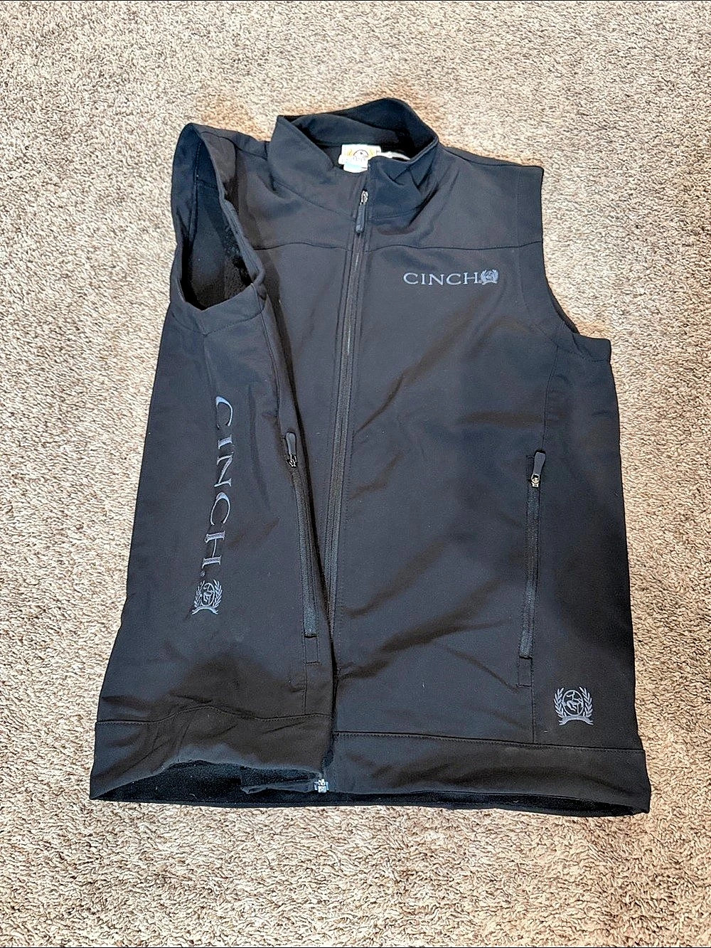 CINCH Men’s M Black Softshell Vest Full Zip Western Cowboy Ranch